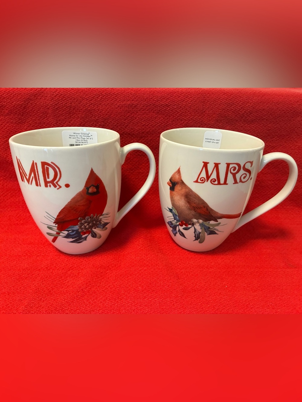 NWT Lenox Winter Greetings Home for the Holidays Mr & Mrs Mugs, 2 Piece Set NEW